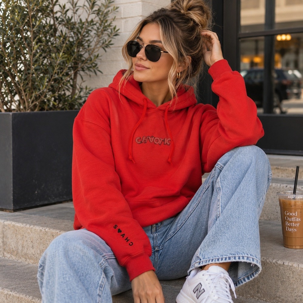 Uniqlo Chaos Hoodie Womens Medium Red Streetwear Graphic Gorpcore